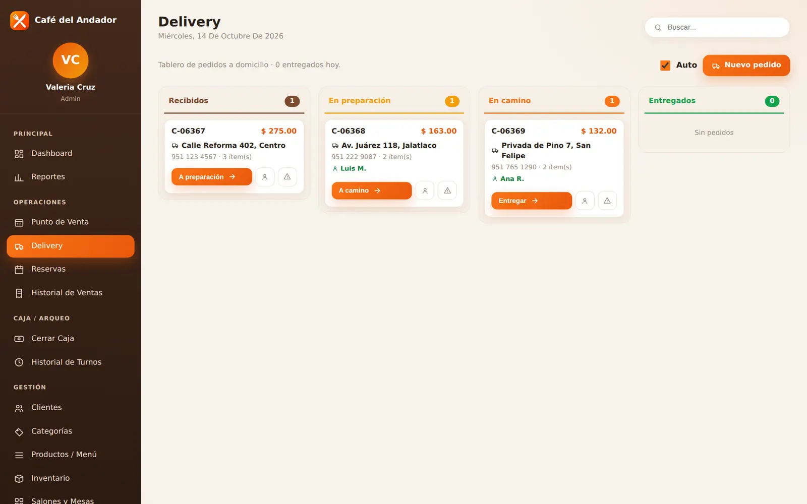 Cibix para cafetería: Pedidos a domicilio