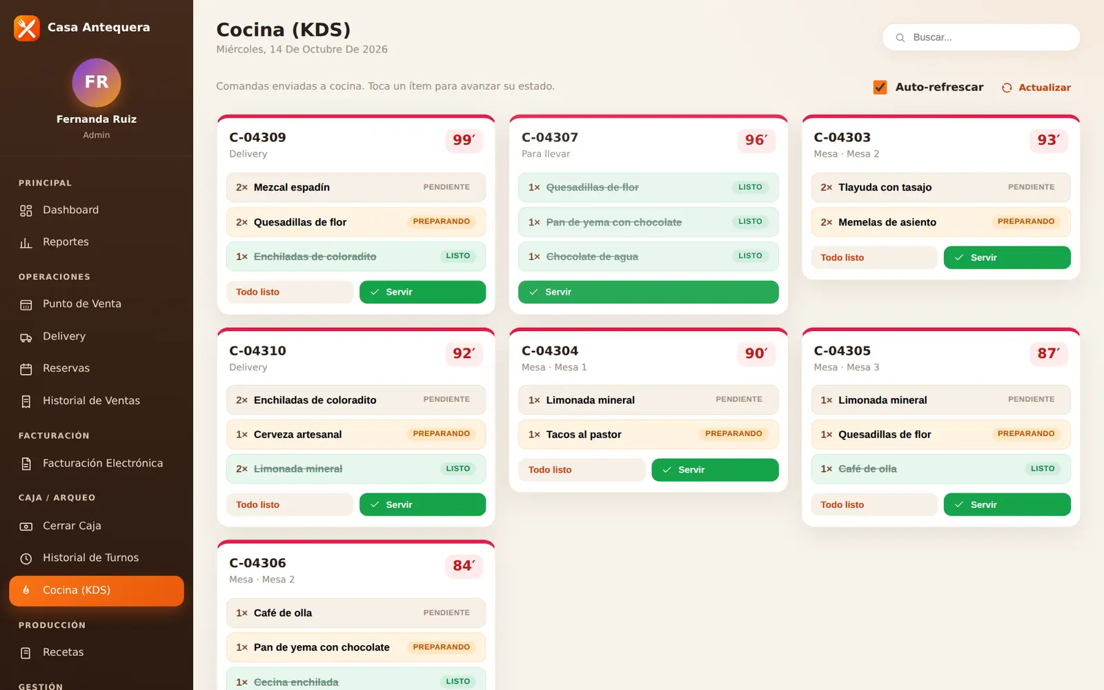 Cibix para restaurante: Cocina (KDS)