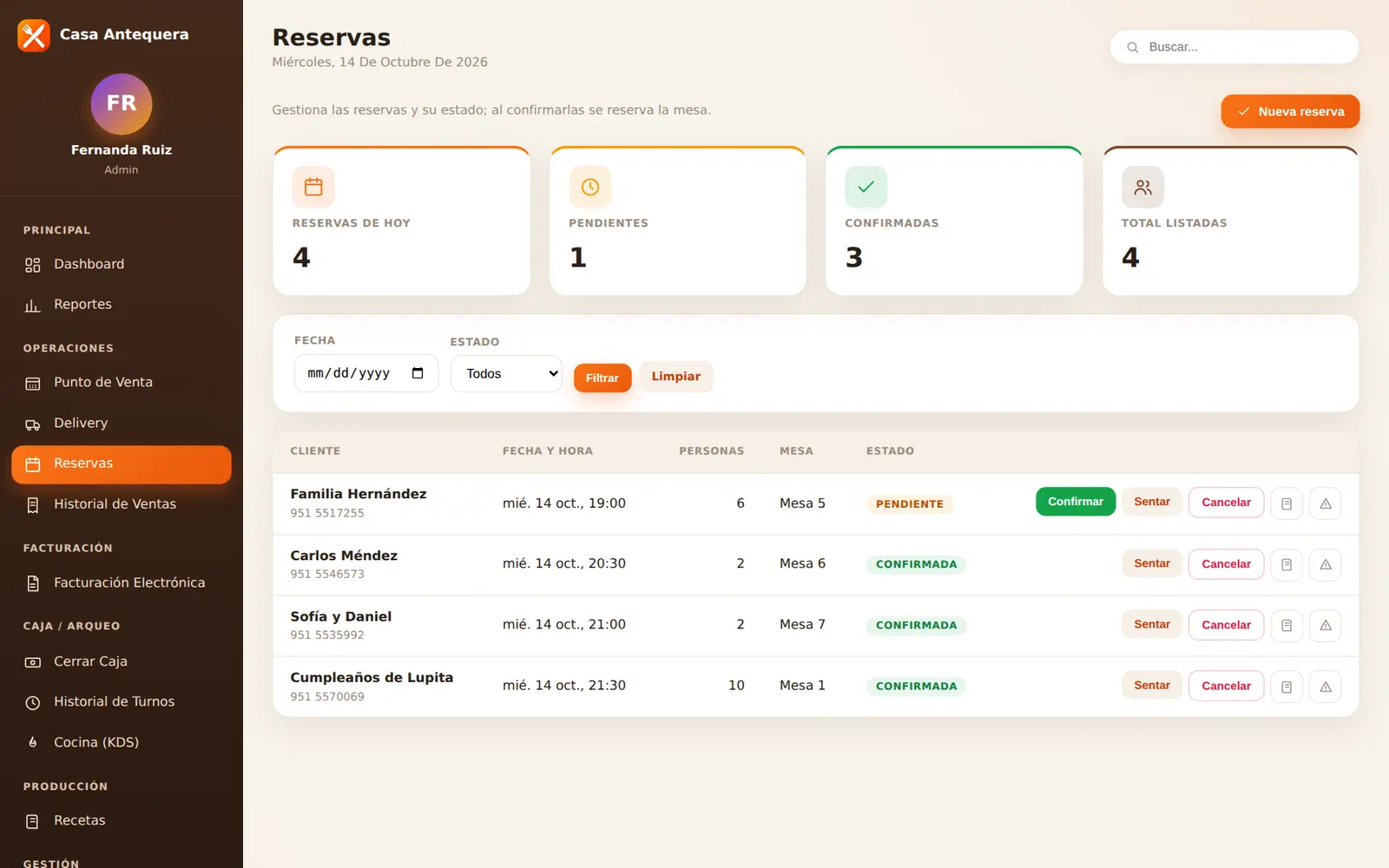 Cibix para restaurante: Reservas